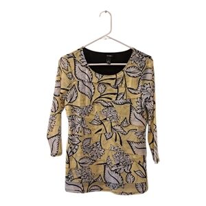 ALFANI floral yellow blouse top Flor  3/4 sleeve nylon size juniors M
